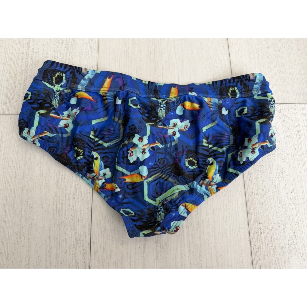 Mundo Unico Men's Brief Swimsuit Sz XL Blue Colorful Floral Toucan - Picture 5 of 6
